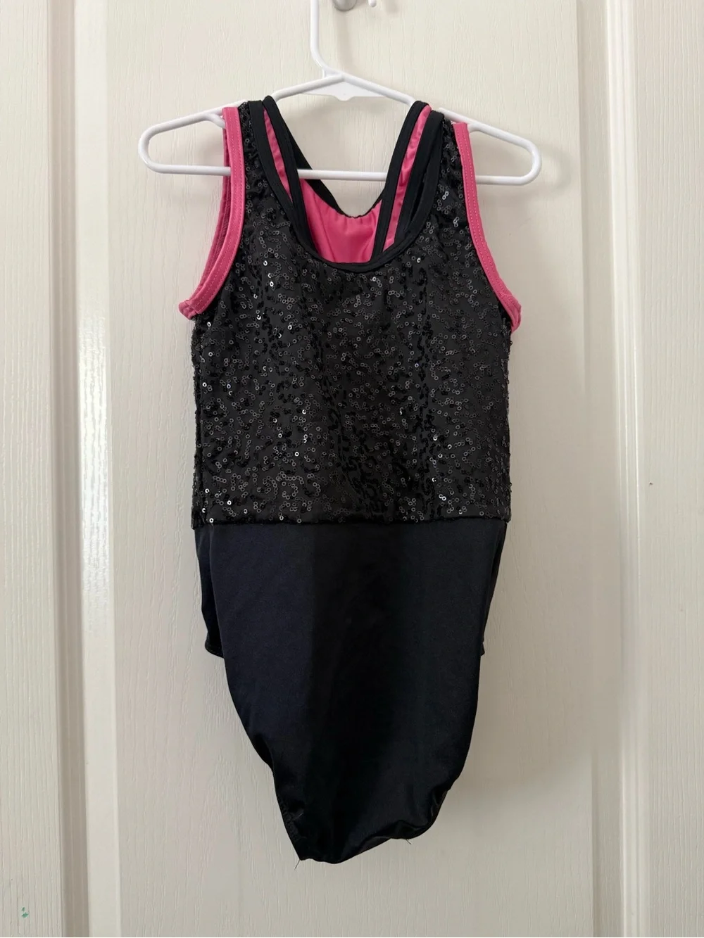 Black and Pink Sequin Dance Leotard for Kids
